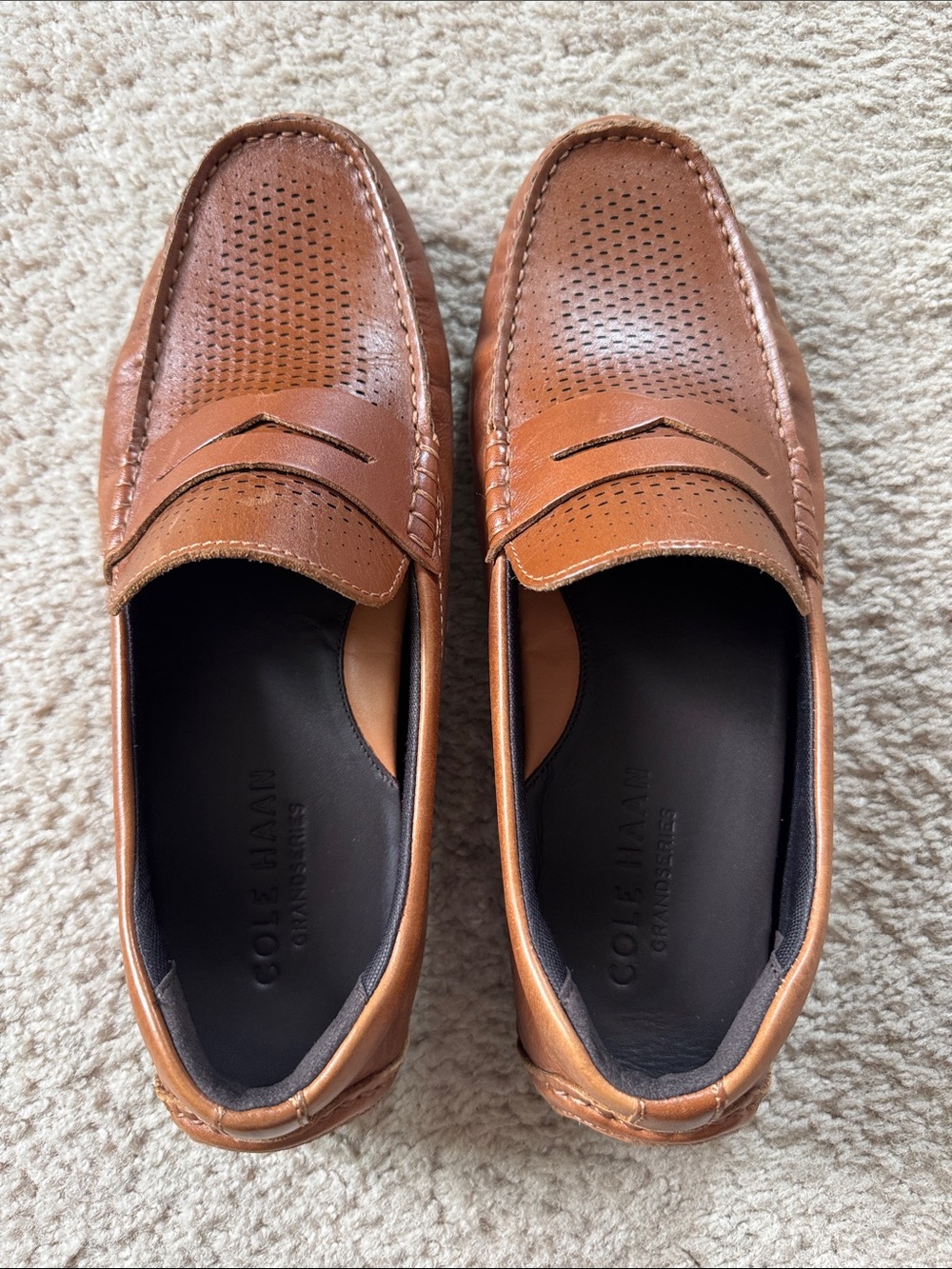 Cole Haan Brown Perforated Leather Penny Loafers